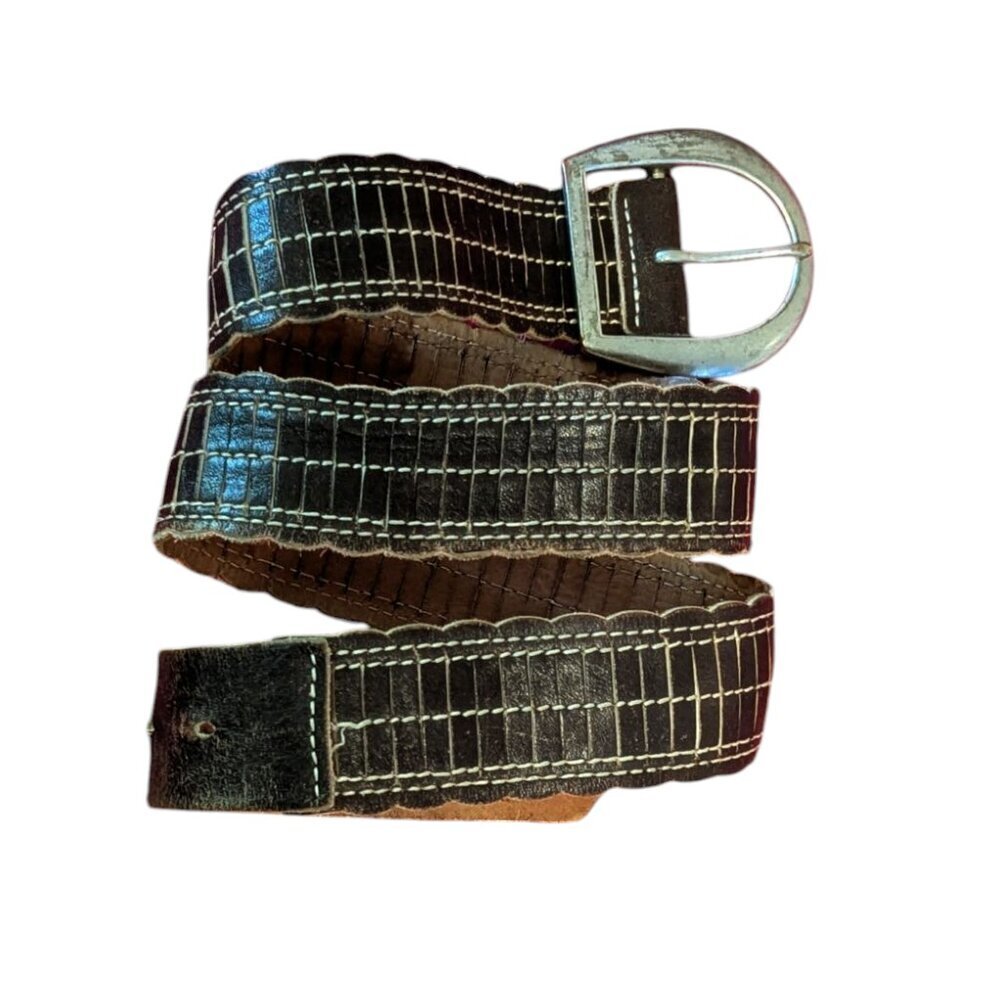 Vintage Banana Republic Leather‎ Belt Scallop Boho Contrasting Seam Horseshoe